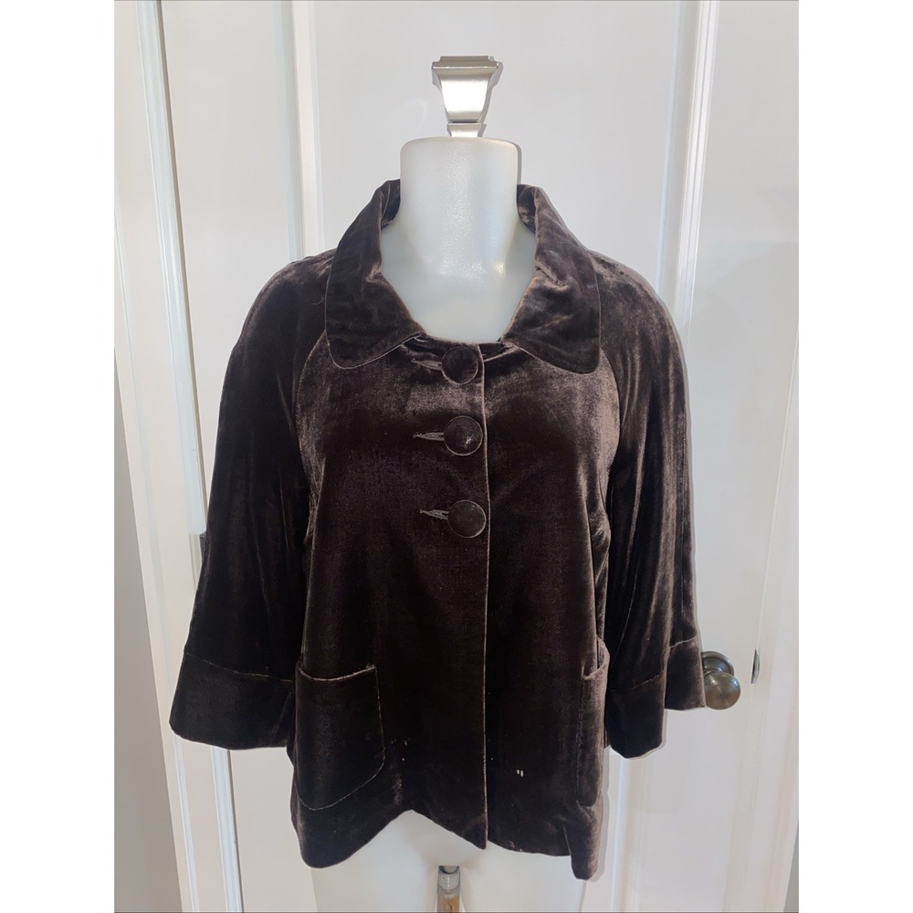Sundance‎ Brown Velvet Jacket Womens Rayon Silk Blend Size XS Cropped Pockets
